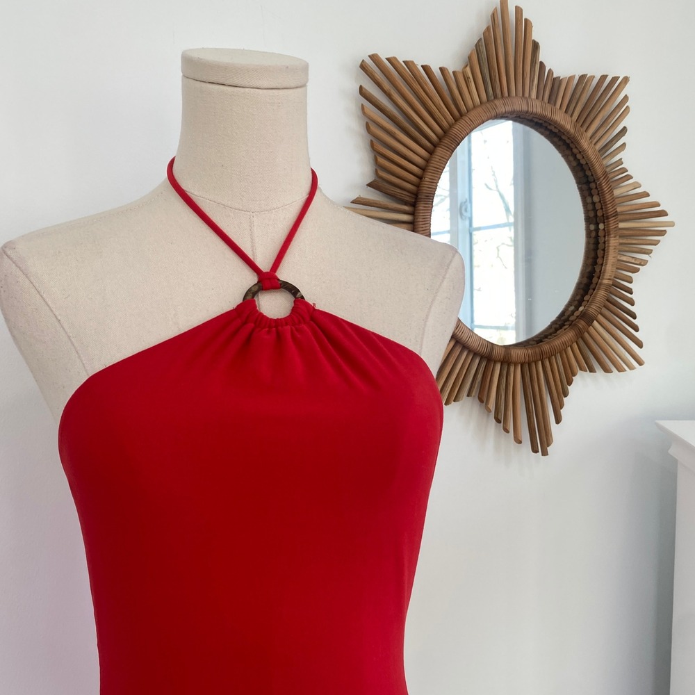 Lulus Suit Your Flair Red Orange O-Ring Halter Bodysuit Small Soft - Picture 5 of 12